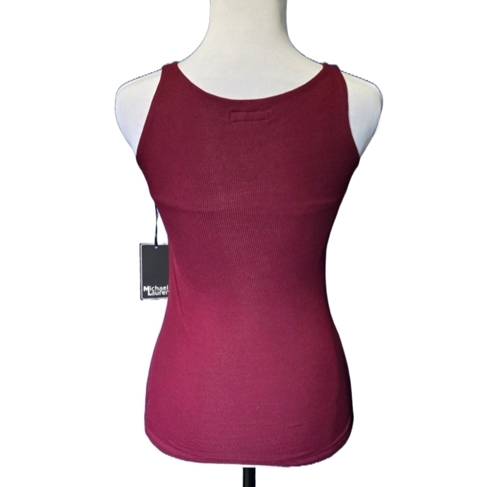 Michael Lauren Ribbed Cutout Tank Top Burgundy Fitted Crop Punk Biker XS NWT - Picture 3 of 9
